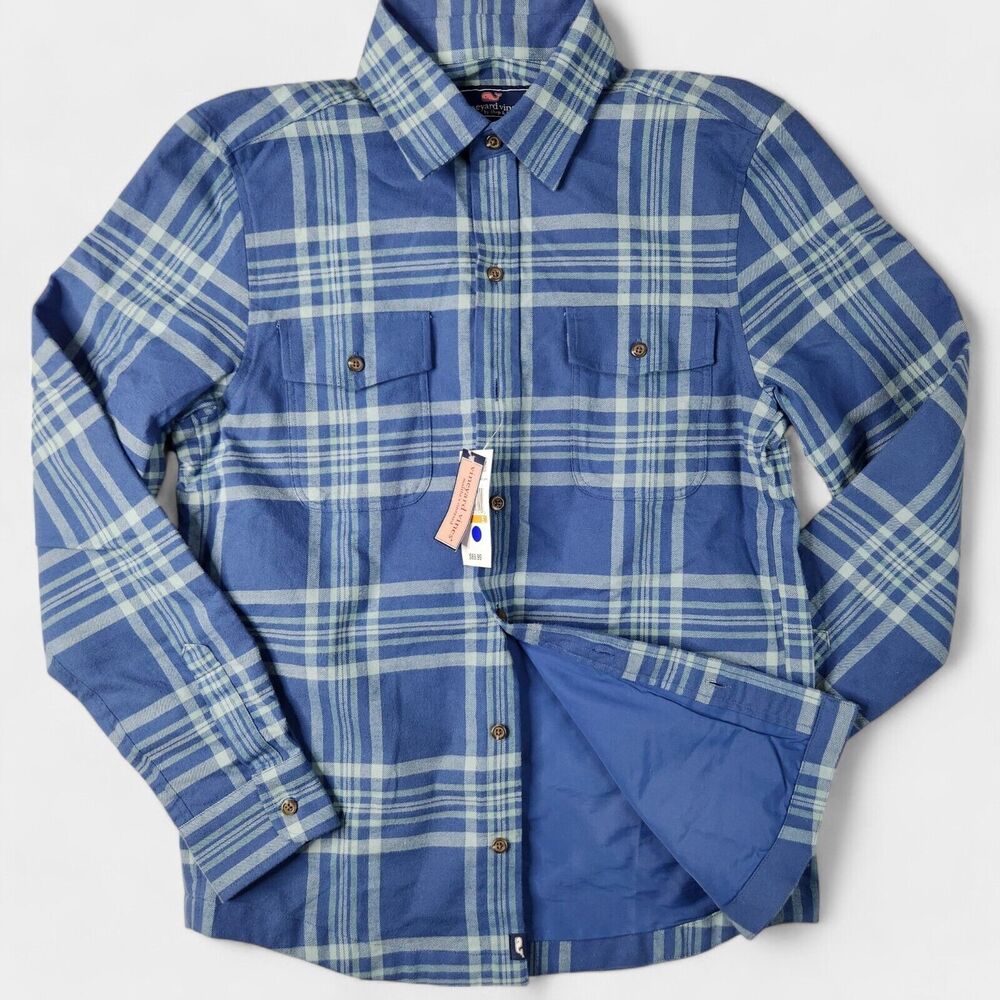 Vineyard Vines Classic Shirt Jacket Mens S Plaid Blue Classic Fit Whale Shirt
